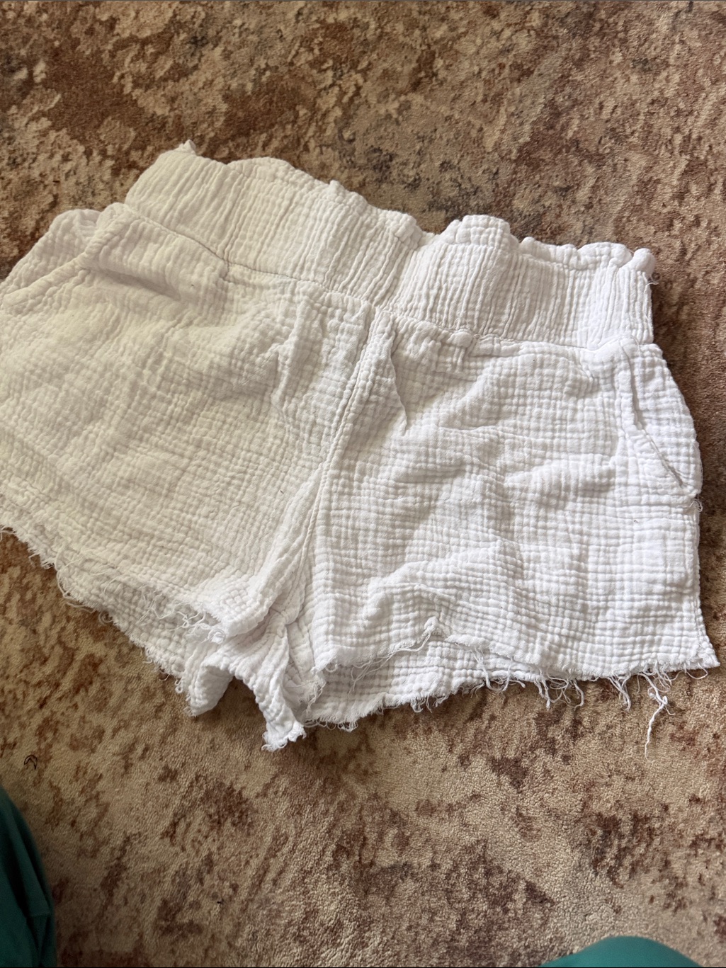 Rewash White Crinkled High-Waist Gauze Shorts